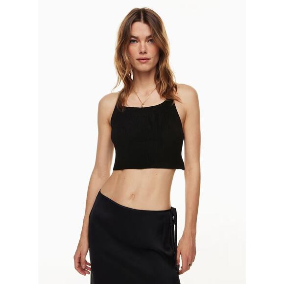 Aritzia Wilfred Cayenne Sweater Black Knit Cropped Top Small Open Back Summer - Picture 2 of 9